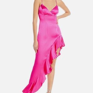 FABULOUS PINK RUFFLE SPAGHETTI STRAP MIDI DRESS- BY BARDOT